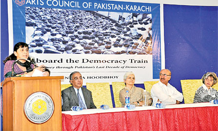 The author speaks at ATDT book launch in Karachi (Credit: thenews.com.pk)